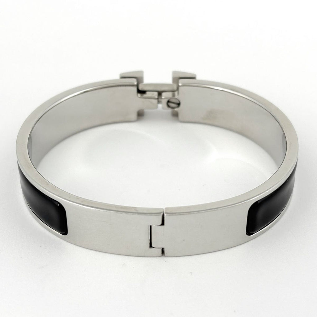 Hermes Clic Enamel Bracelet Clac Bangle Metal Silver Black — view 3