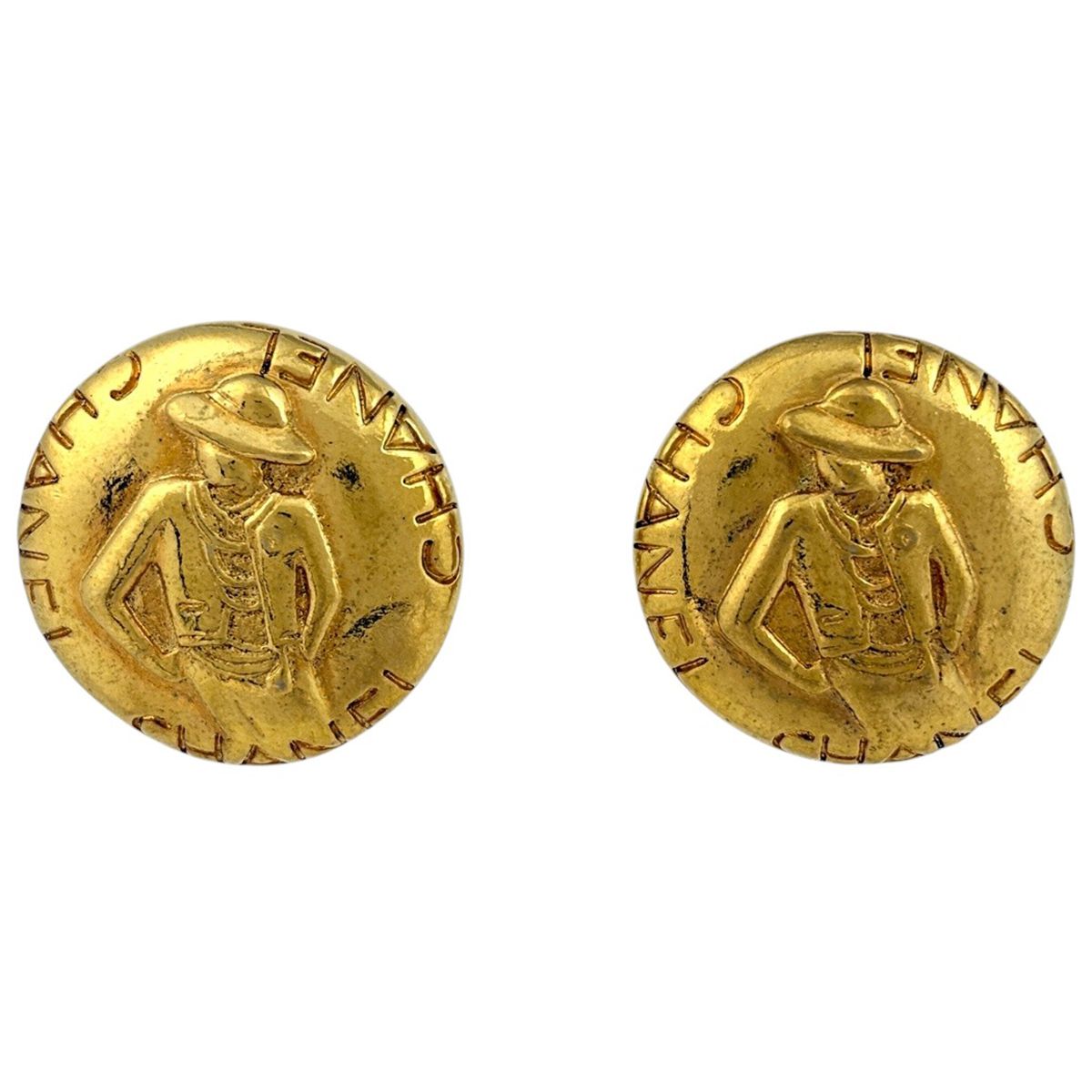 Chanel Logo Round Earrings Mademoiselle Gold Plated