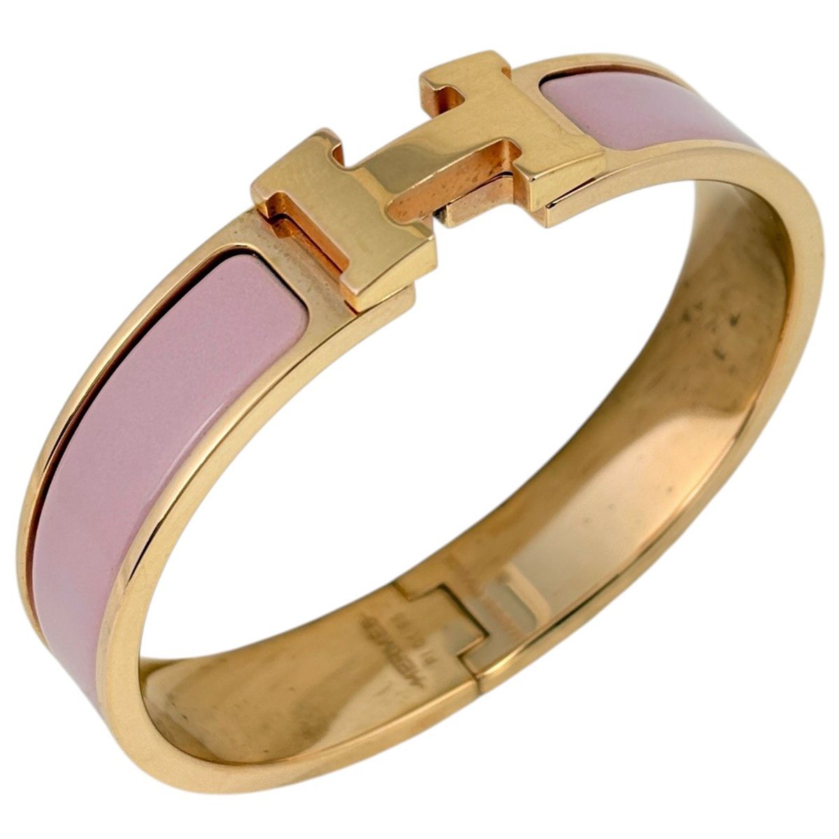 Hermes Clic Enamel Bracelet Clac Bangle Gold Plated Pink