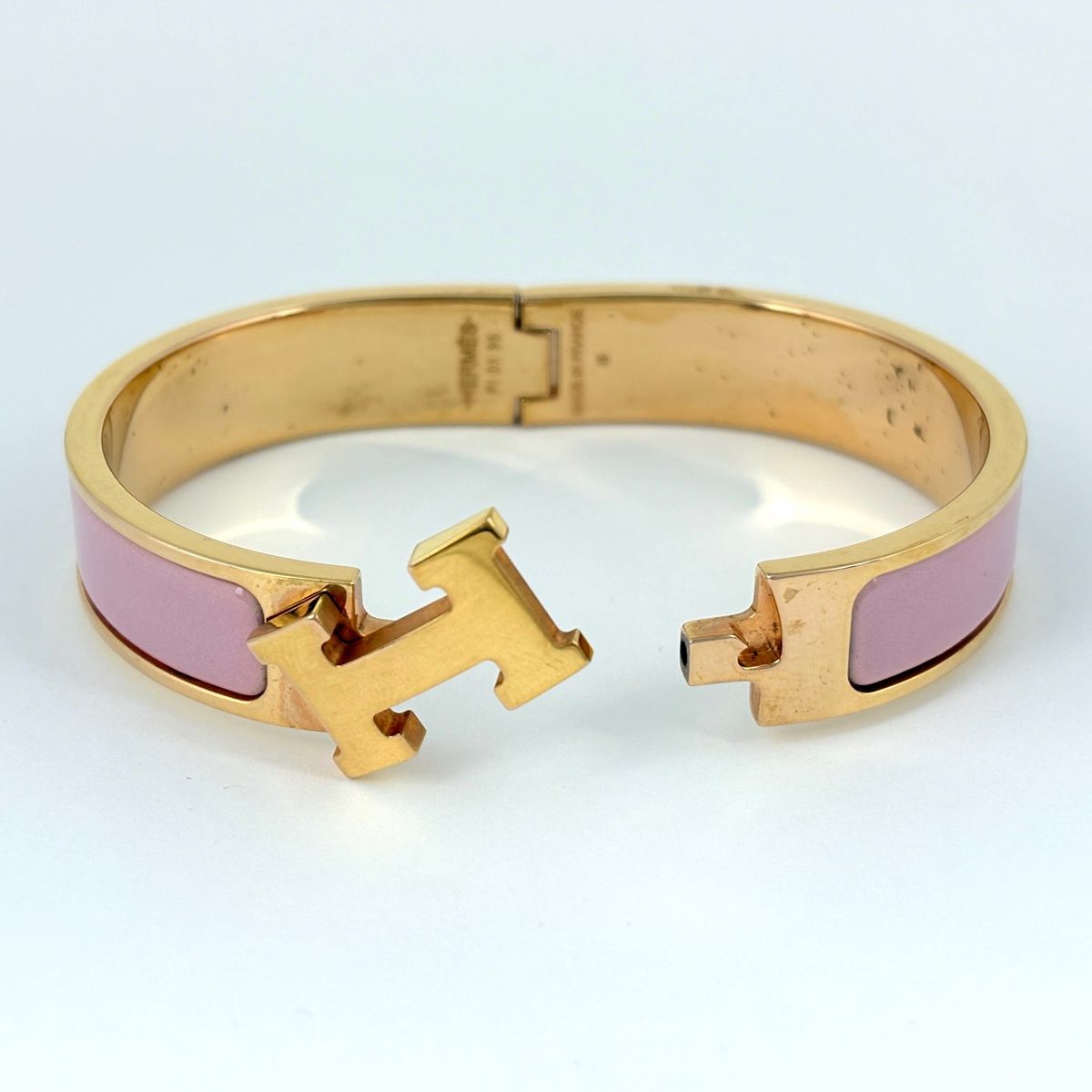 Hermes Clic Enamel Bracelet Clac Bangle Gold Plated Pink — view 2