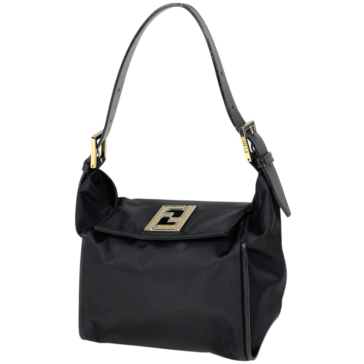 Fendi Logo Shoulder Bag Nylon Black