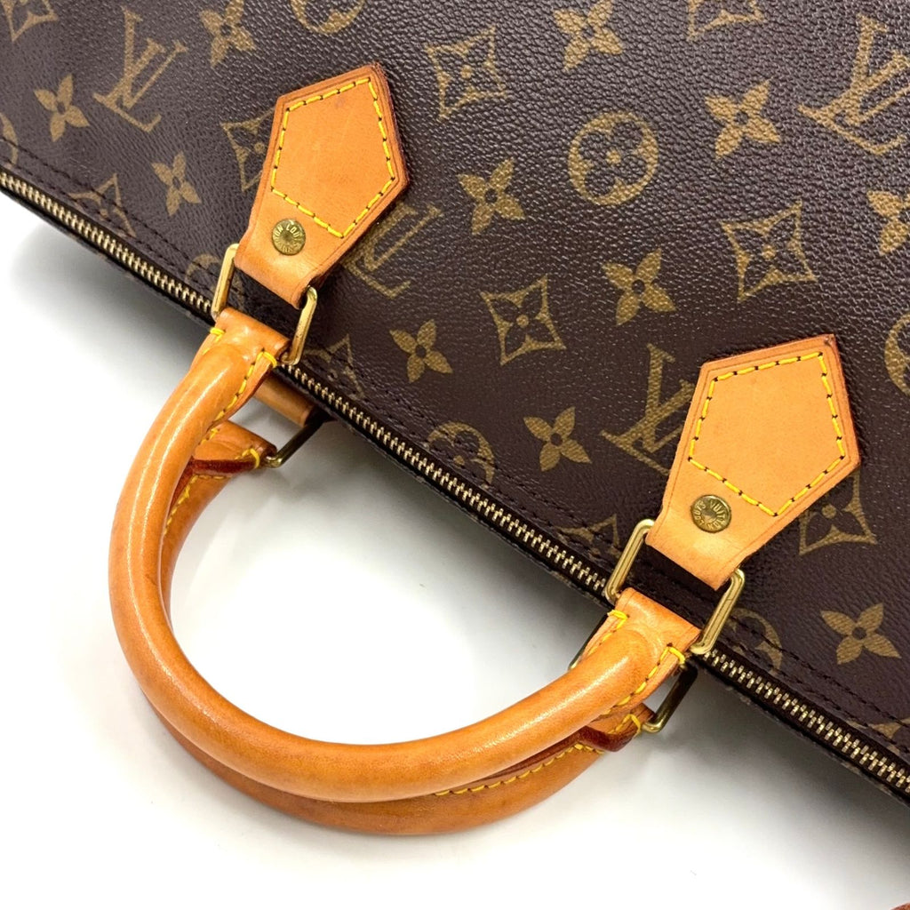 Louis Vuitton Speedy 35 Monogram Leather Brown Handbag Gold — view 8