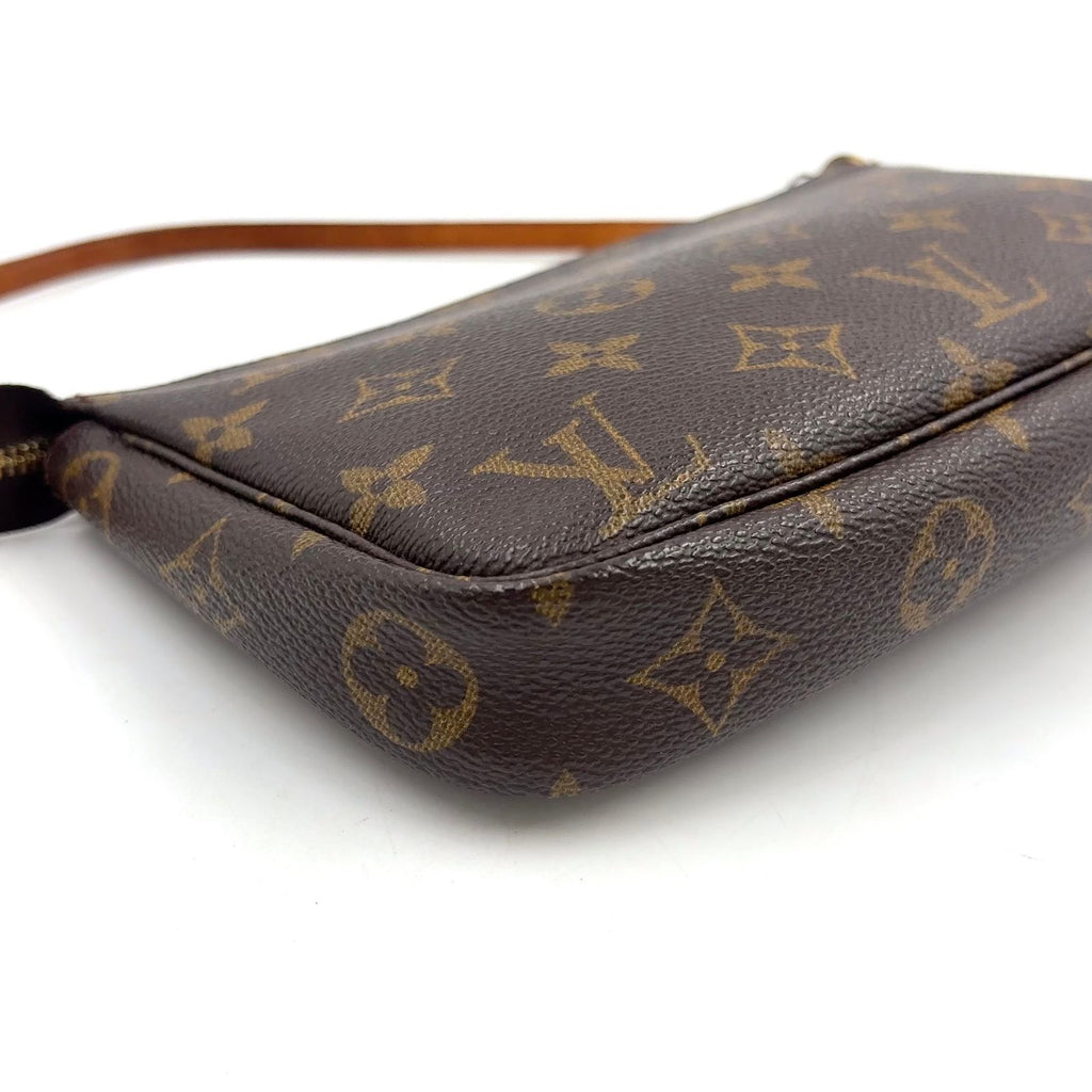 Louis Vuitton Pochette Monogram Leather Brown Light Handbag Gold — view 7