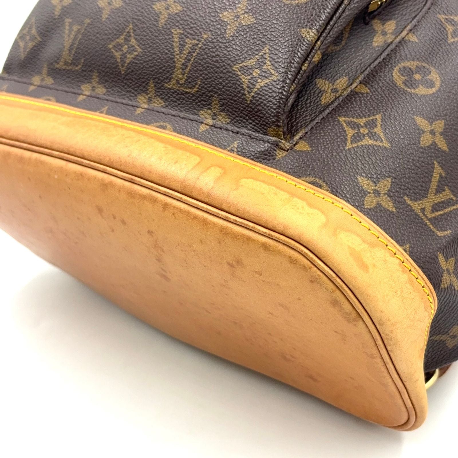 Louis Vuitton Montsouris GM Monogram Leather Brown Light Beige Backpack Gold — view 6