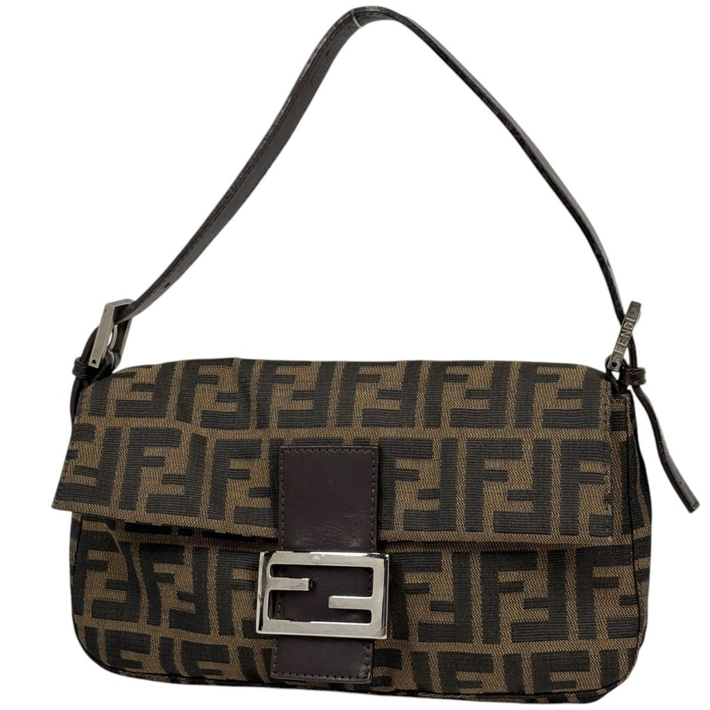 Fendi Zucca Pattern Mamma Baguette Shoulder Bag Canvas Brown