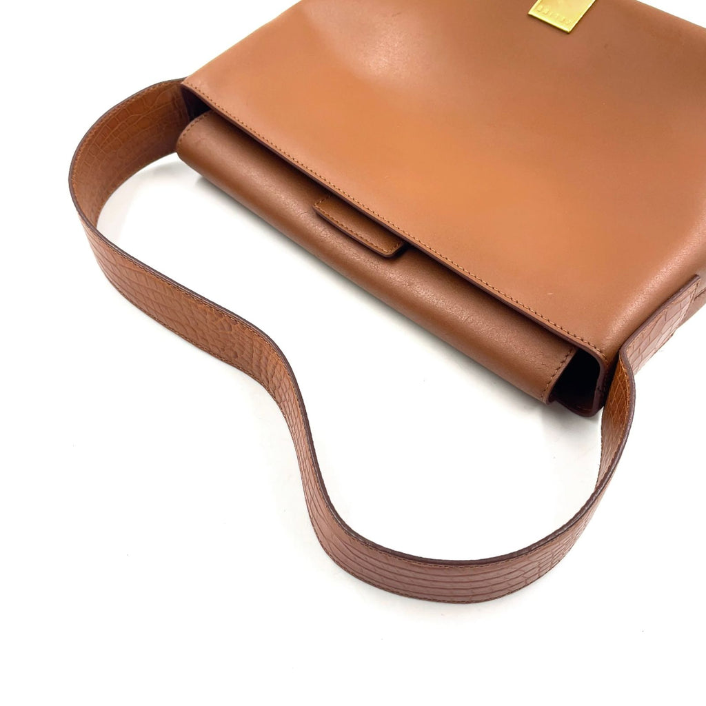 Celine Logo Plate Leather Brown Shoulder Bag Gold — view 5