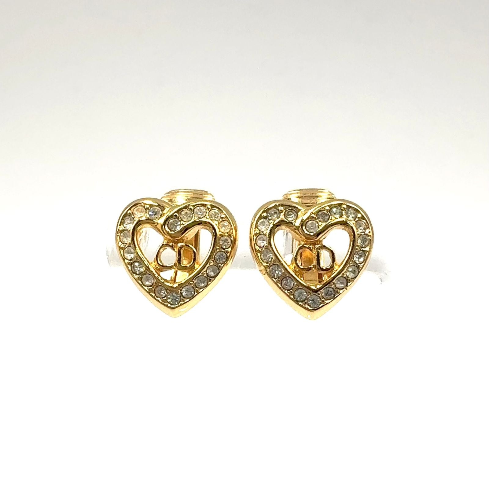 Dior CD Logo Heart Motif Earrings Color Stone Clear Gold — view 8