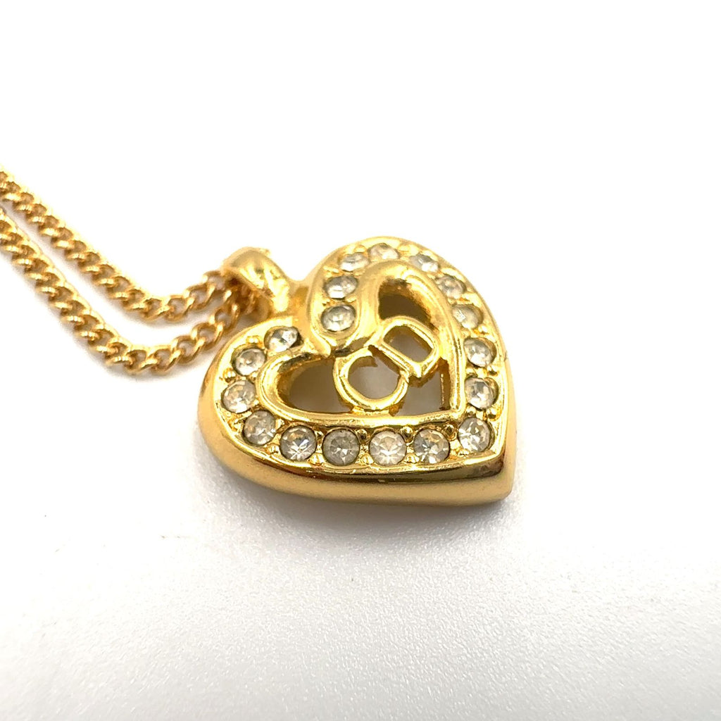 Dior CD Logo Heart Motif Earrings Color Stone Clear Gold — view 7