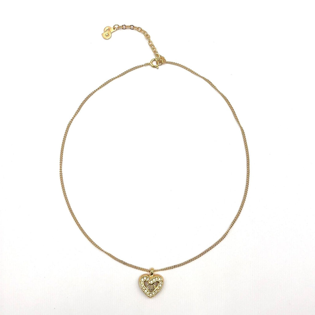Dior CD Logo Heart Motif Earrings Color Stone Clear Gold — view 4