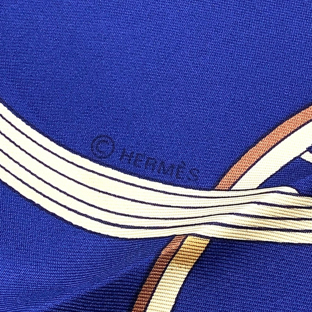 Hermes Carre 90 Spring Silk Yellow Navy White Scarf — view 3