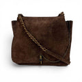 Prada Toggle Closure Chain Shoulder Bag Hobo Brown Suede Leather