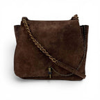 Prada Toggle Closure Chain Shoulder Bag Hobo Brown Suede Leather