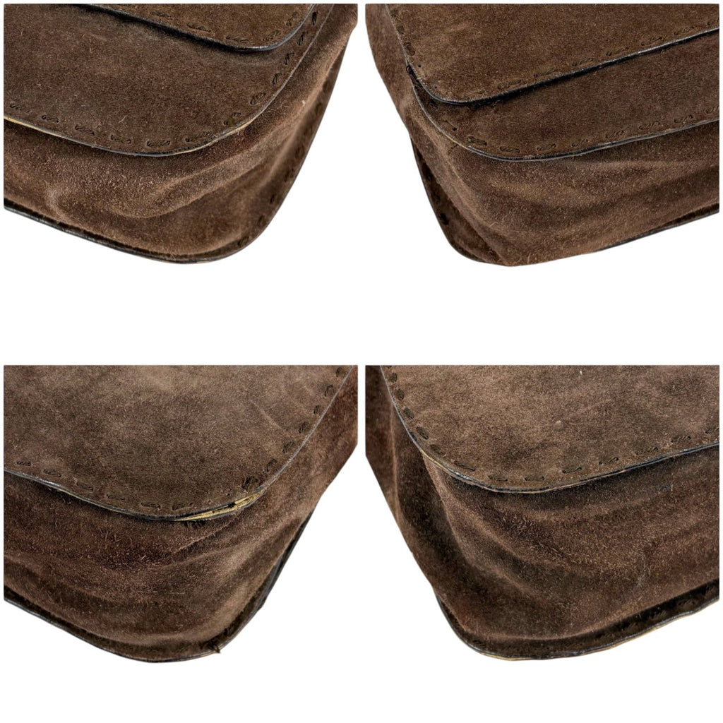 Prada Toggle Closure Chain Shoulder Bag Hobo Brown Suede Leather — view 9