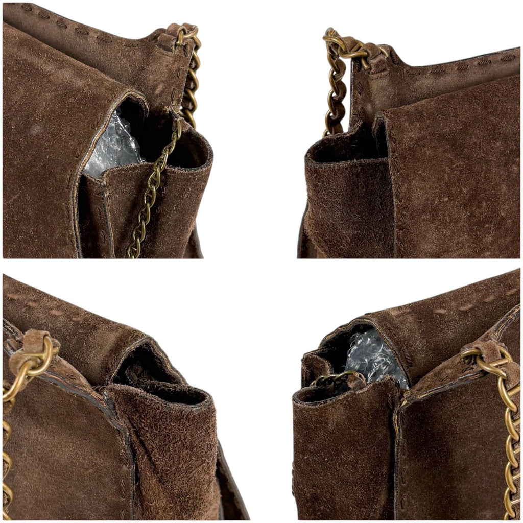 Prada Toggle Closure Chain Shoulder Bag Hobo Brown Suede Leather — view 8