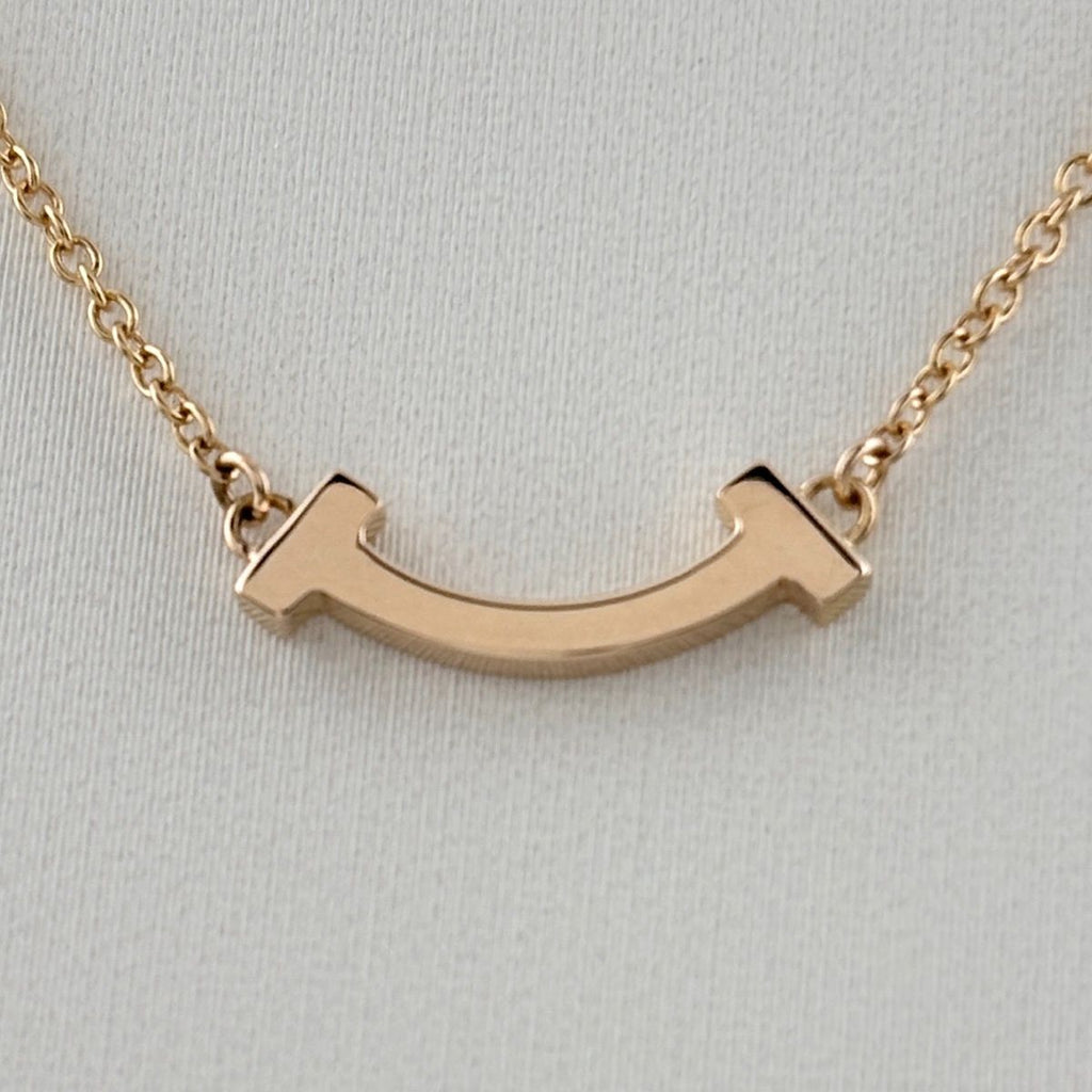 Tiffany & Co T Smile Mini Necklace PG Pink Gold Pendant — view 2