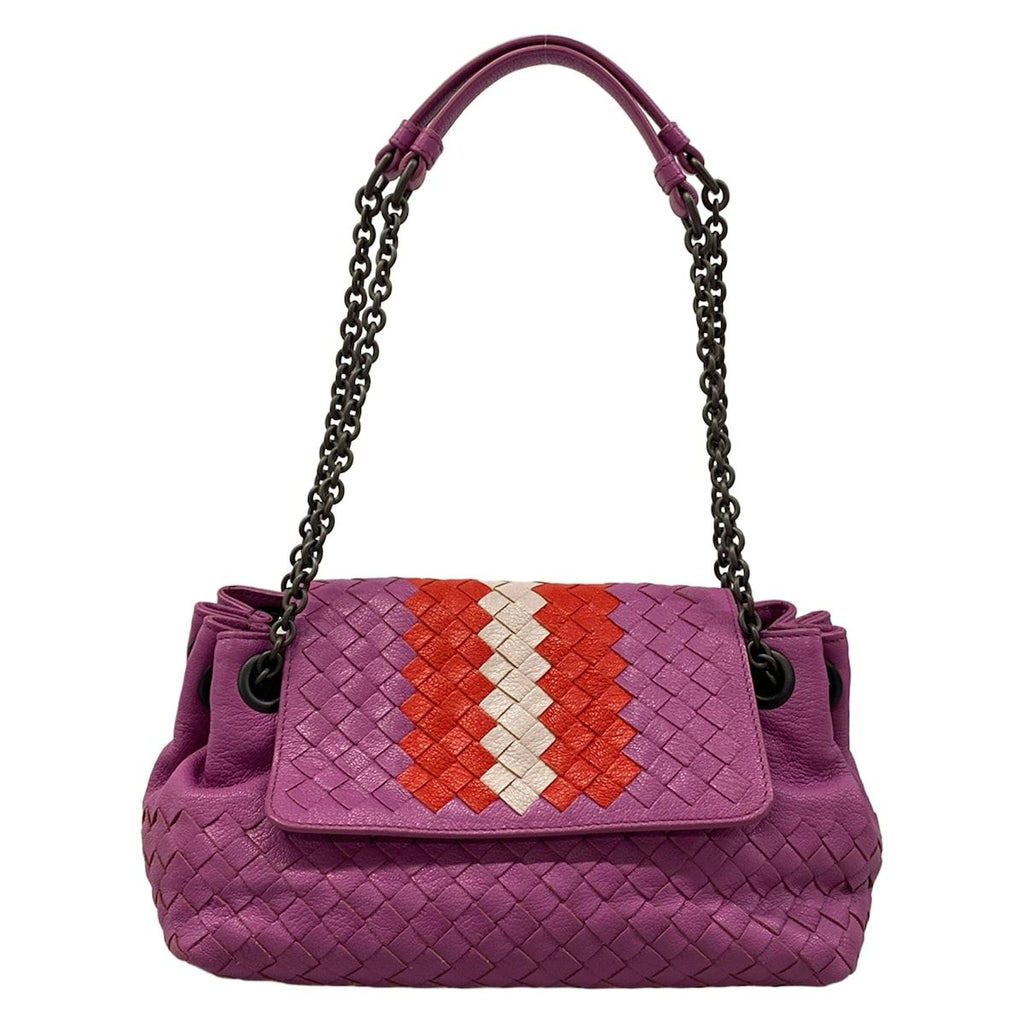 Bottega Veneta Shoulder Bag Intrecciato Purple Red White Chain Leather