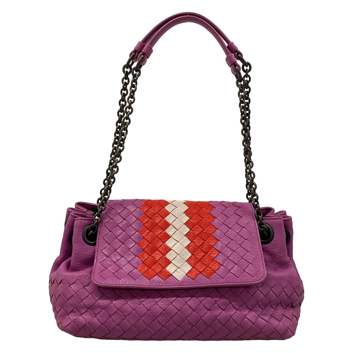 Bottega Veneta Shoulder Bag Intrecciato Purple Red White Chain Leather