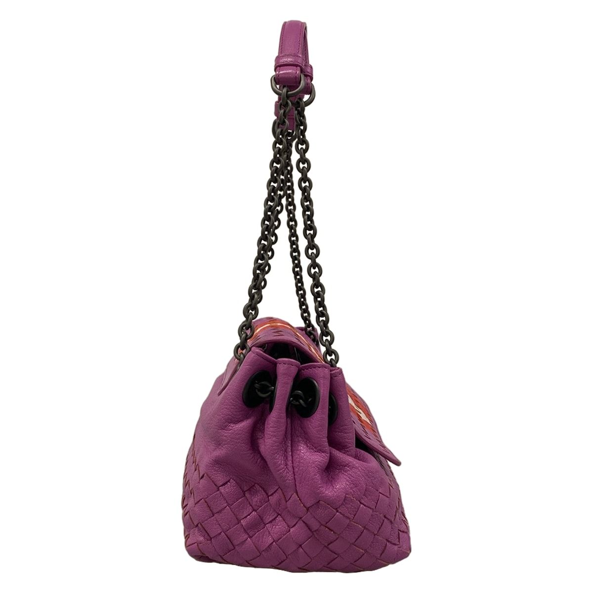 Bottega Veneta Shoulder Bag Intrecciato Purple Red White Chain Leather — view 2