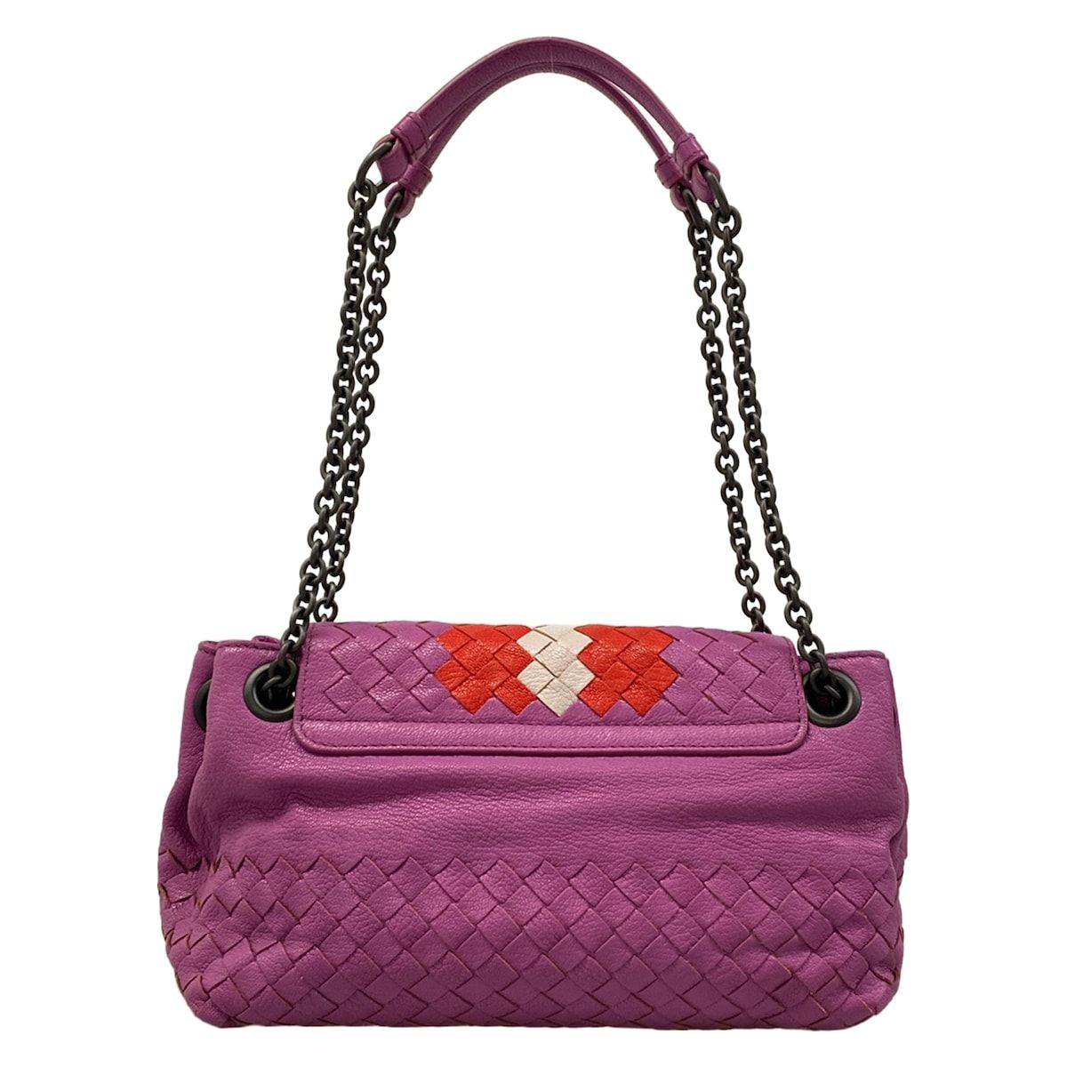 Bottega Veneta Shoulder Bag Intrecciato Purple Red White Chain Leather — view 3