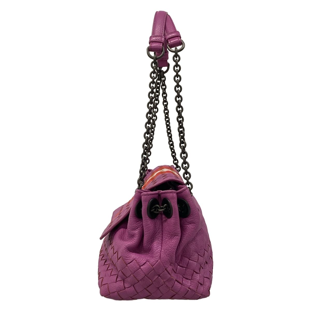 Bottega Veneta Shoulder Bag Intrecciato Purple Red White Chain Leather — view 4