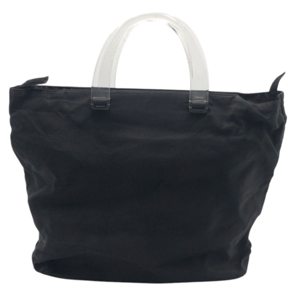 Prada Tessuto Triangle Logo Black Nylon Plastic Handle Tote