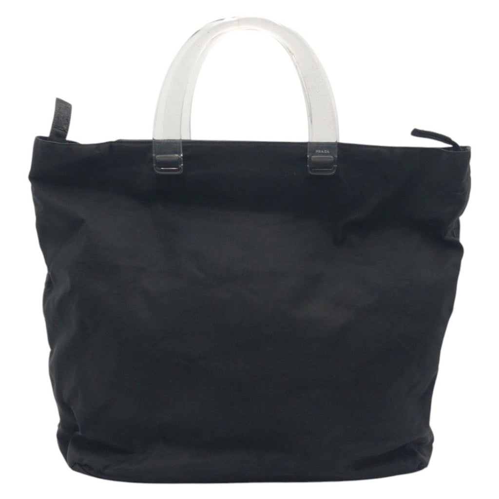 Prada Tessuto Triangle Logo Black Nylon Plastic Handle Tote — view 2