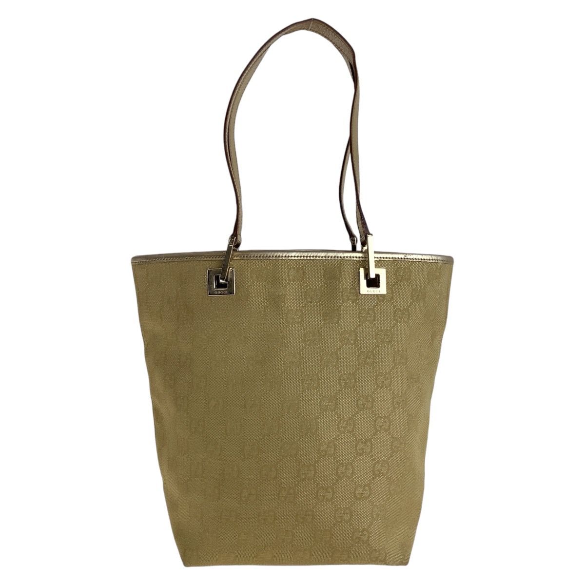 Gucci Gold GG Canvas Leather 002 Tote Shoulder