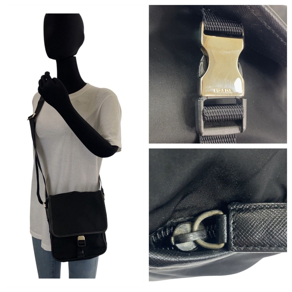 Prada Tessuto Black Silver Nylon Shoulder — view 6