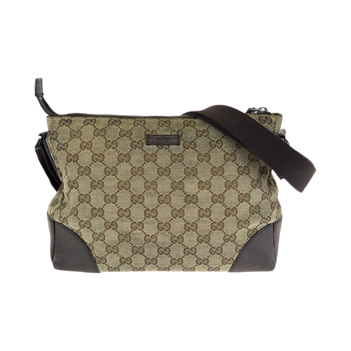 Gucci Brown Beige Silver GG Canvas Shoulder