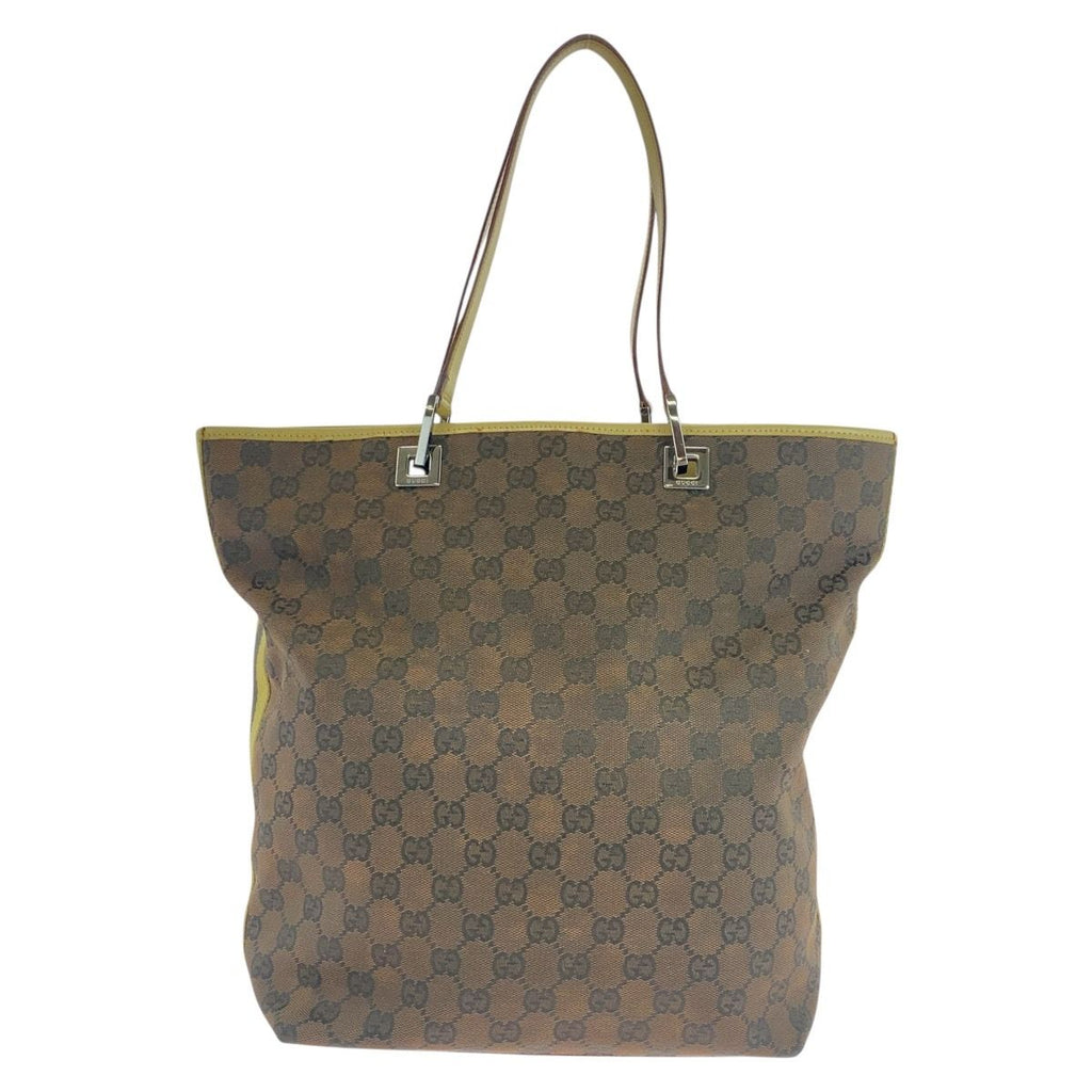 Gucci Brown Multicolor Silver GG Canvas Leather Tote Shoulder