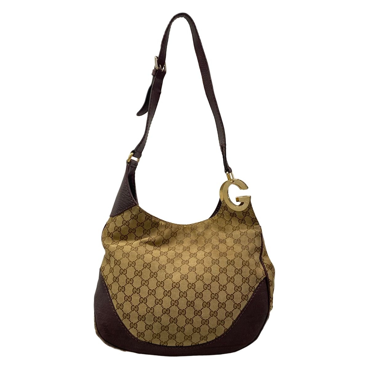 Gucci Shoulder Bag Charlotte GG Pattern Beige Dark Brown Leather