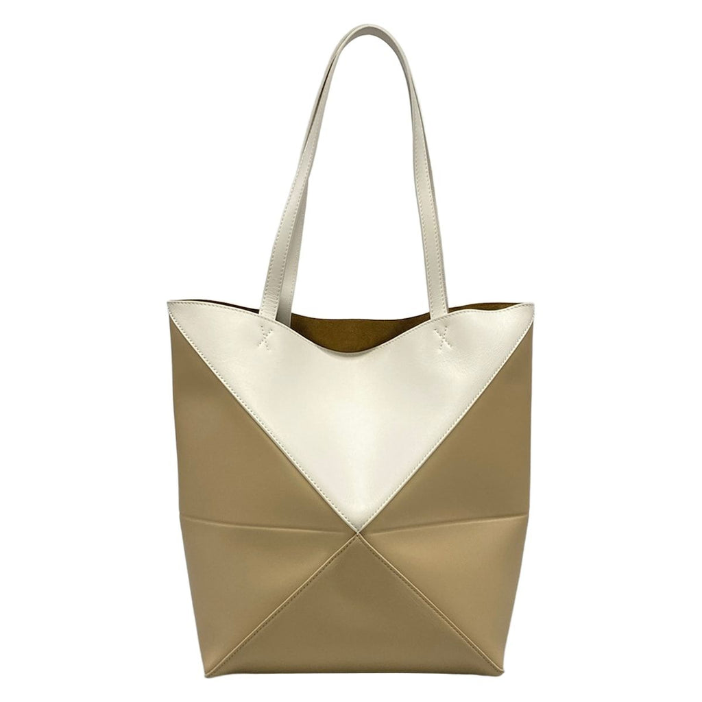 Loewe Tote Puzzle Fold Beige White Folding Bicolor — view 3