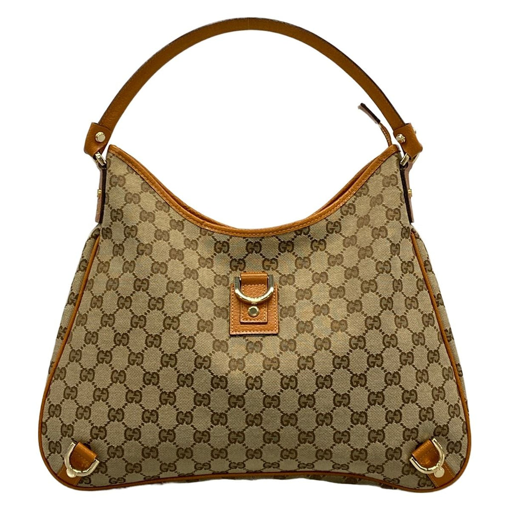 Gucci Shoulder Bag Abbey GG Pattern Dark Brown Beige Leather