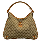 Gucci Shoulder Bag Abbey GG Pattern Dark Brown Beige Leather