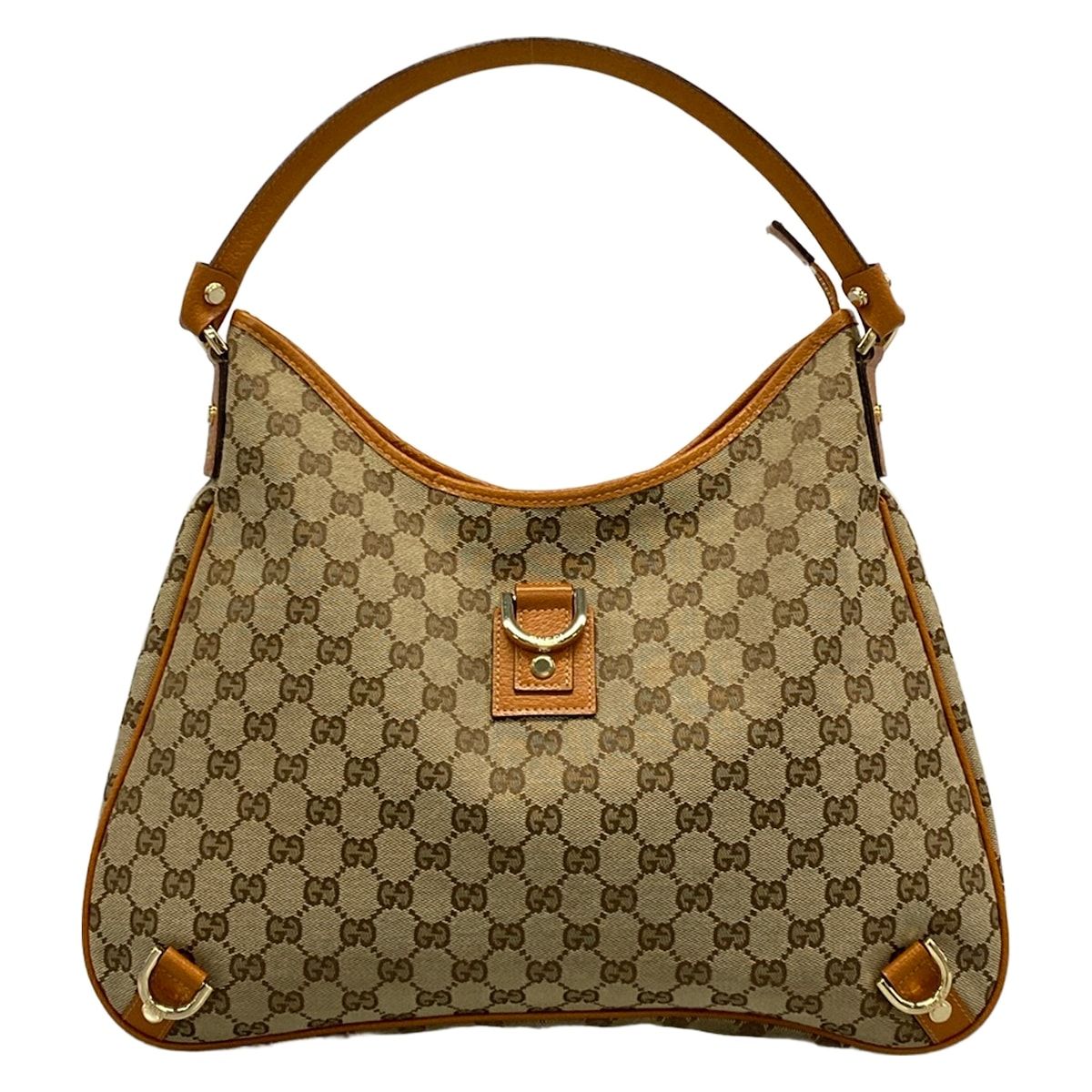 Gucci Shoulder Bag Abbey GG Pattern Dark Brown Beige Leather