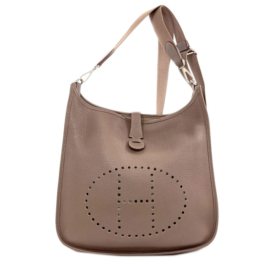Hermes Evelyne 3 GM Etoupe Silver Shoulder Bag Taurillon Clemence