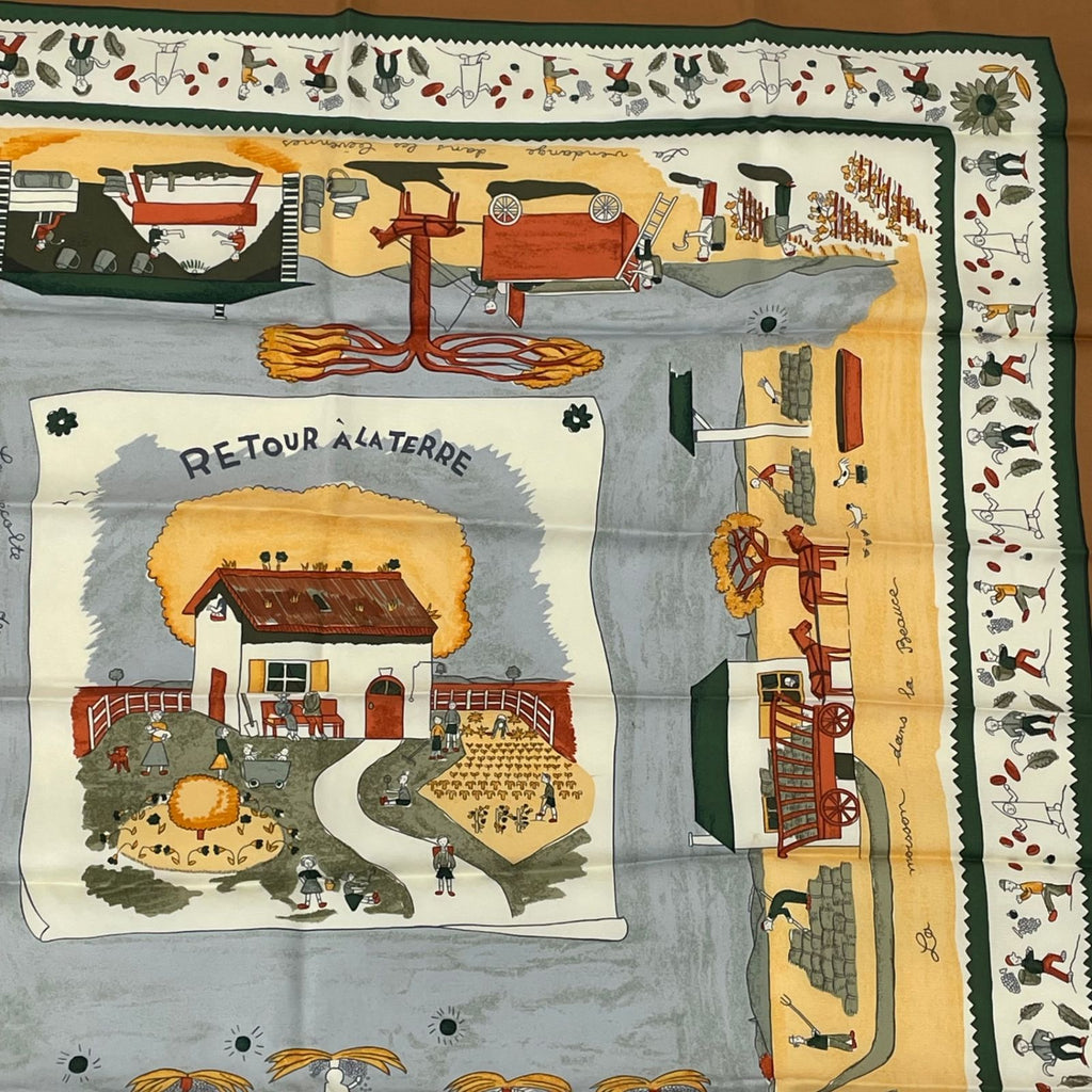 Hermes Carre 90 RE Tour a la Terre Return Yellow Silk 100% Scarf — view 3