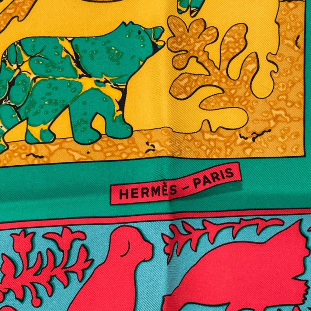 Hermes Early America Carre 90 Scarf Green Multicolor Silk
