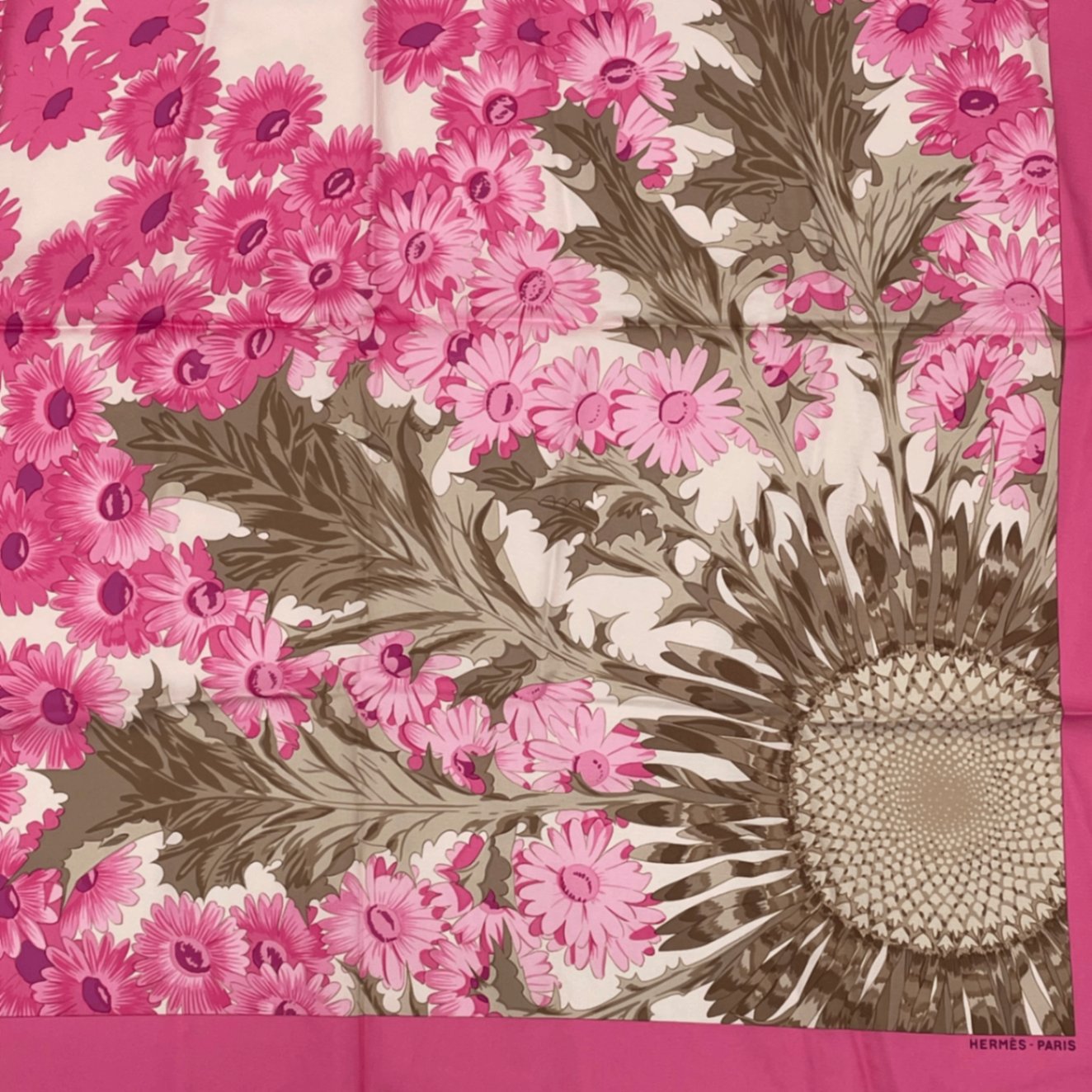 Hermes Scarf Carre 90 Square Pink Multicolor Floral Silk 100% Fleurs Et Carlines