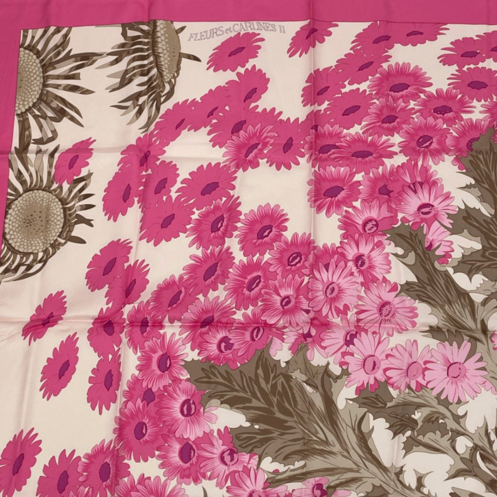 Hermes Scarf Carre 90 Square Pink Multicolor Floral Silk 100% Fleurs Et Carlines