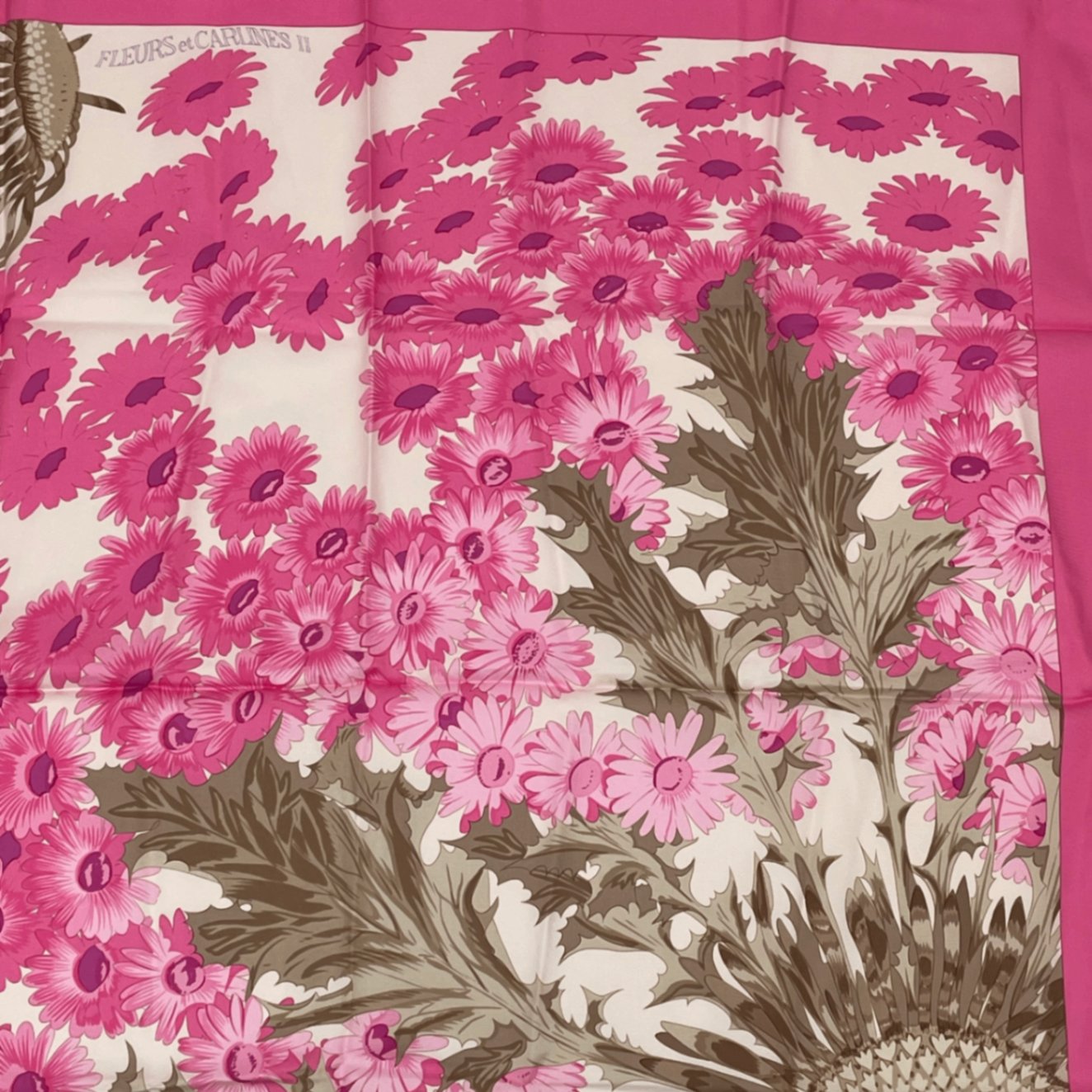 Hermes Scarf Carre 90 Square Pink Multicolor Floral Silk 100% Fleurs Et Carlines