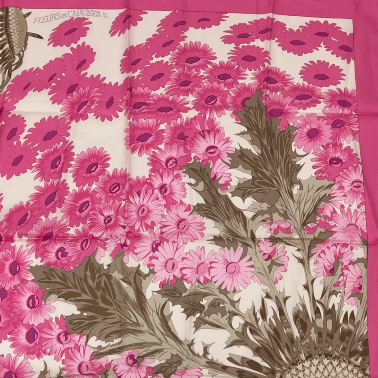 Hermes Scarf Carre 90 Square Pink Multicolor Floral Silk 100% Fleurs Et Carlines — view 5