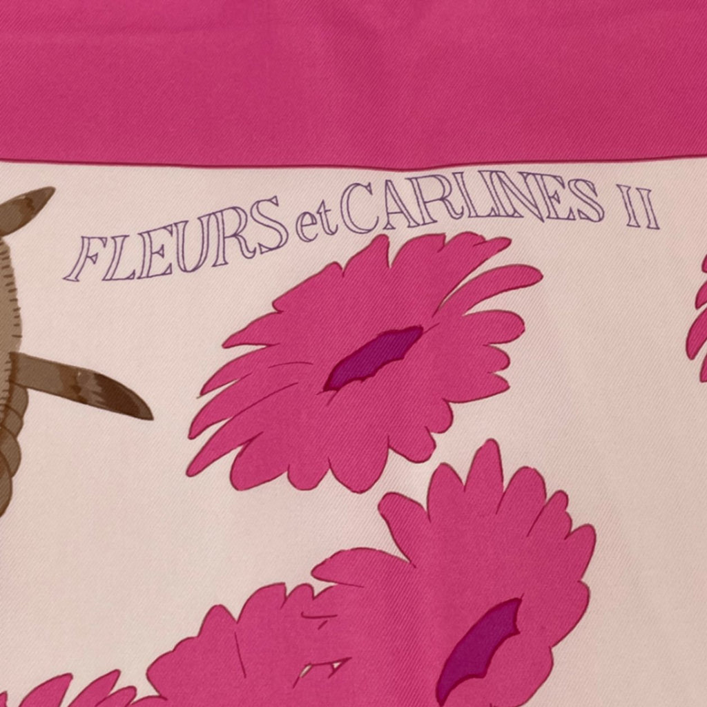 Hermes Scarf Carre 90 Square Pink Multicolor Floral Silk 100% Fleurs Et Carlines