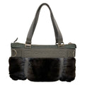 Chanel Handbag Sports Line Gray Green Silver Leather Fur Rabbit