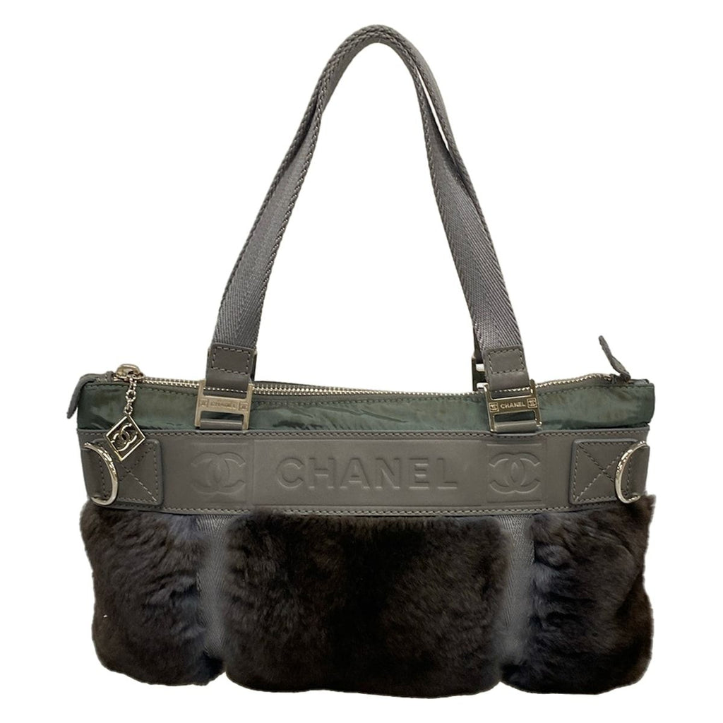 Chanel Handbag Sports Line Gray Green Silver Leather Fur Rabbit — view 3