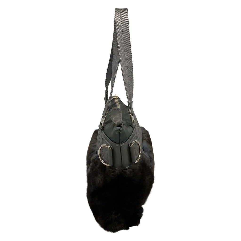 Chanel Handbag Sports Line Gray Green Silver Leather Fur Rabbit — view 2