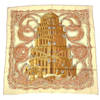 Hermes Carre 90 les Rivieres de Babel River of Scarf Silk 100% Beige