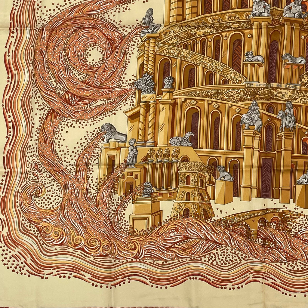 Hermes Carre 90 les Rivieres de Babel River of Scarf Silk 100% Beige — view 4