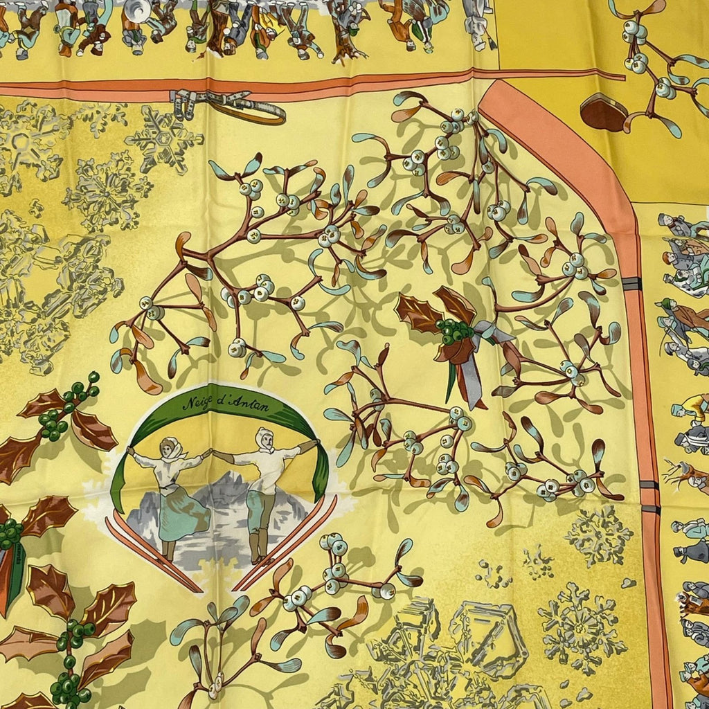 Hermes Carre 90 Neige D'antan Last Year's Snow Yellow Silk 100% Scarf — view 3