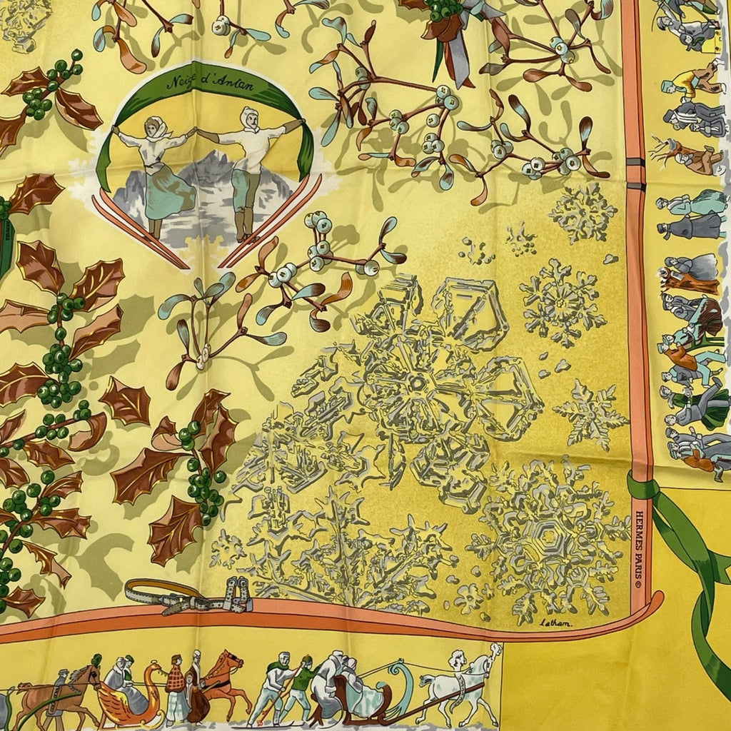 Hermes Carre 90 Neige D'antan Last Year's Snow Yellow Silk 100% Scarf — view 4